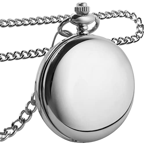 Realpoo Men's Quartz Pocket Watch, Silver, Arabic Numerals, White Dial, Stainless Steel, PK120115-sliver