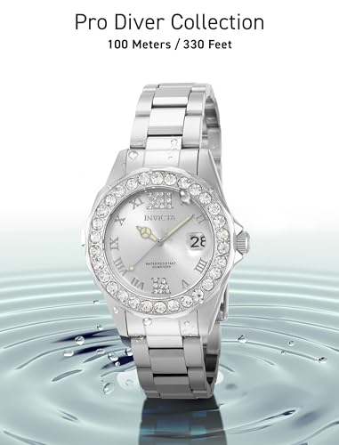 Invicta Women's 15251 Pro Diver Silver Dial Crystal Accented Stainless Steel Watch