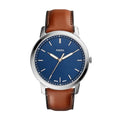 Fossil Men's Minimalist Quartz Stainless Steel and Brown Leather Three-Hand Watch for Men, Color: Silver, Luggage