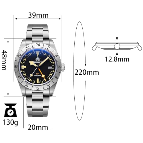 ADDIESDIVE Men's Watches GMT Watch Quartz, Dual Time, Quickset Date with Screw Down Crown, Swiss Movement Waterproof 200M Luminous AD2036 GMT Watch for Men