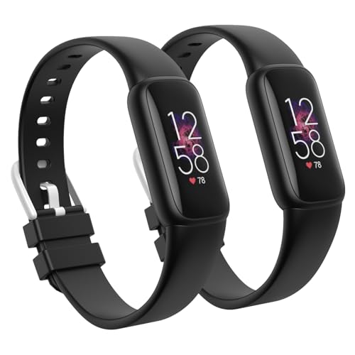 2 Pack Waterproof Bands Compatible with Fitbit Luxe Bands for Women Men, Classic Soft Sports Replacement Wristbands (Large 6.7" -8.3", black/black)