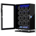 DUKWIN Watch Winder for 12 Automatic Watches, Fingerprint Lock Watch Winders with LCD Touchscreen, Blue LED Light, Remote Control,Adjustable Pillow and Quiet Motor for Universal Watches, 5TPD