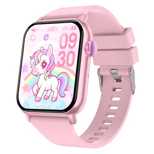 ganopterygon Smart Watch for Kids, 12 Puzzle Games HD Touch Screen Watches, Step Counter, Heart Rate and Sleep Monitor, Flashlight, 12/24 hr Educational Toys Birthday Gifts for Girls Ages 6-12 (Pink)