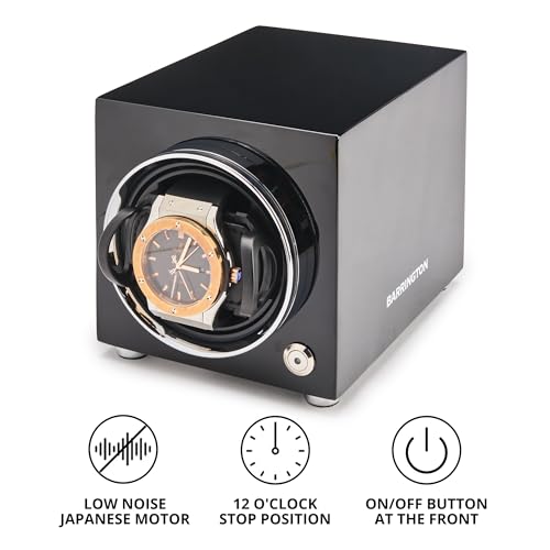 BARRINGTON Automatic Watch Winder Box | Single Watch Winder Box | Silent Japanese Motor | Adjustable TPD 650-1950 | Cushion for Wrists from 16.5cm/6.5” to 21.5cm/8.5” | Black