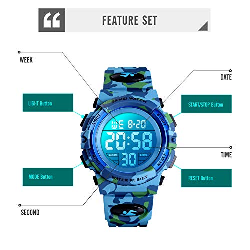 cofuo Kids Digital Watch for Boys Girls, Boys Watches Ages 3-17,Sport Outdoor Watch for Kid,50M Waterproof Analog Multifunctional Chronograph LED Alarm Stopwatch Silicone Band,Kids Gift