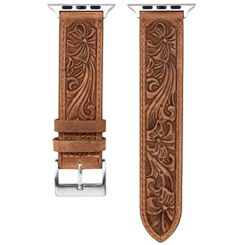 Falandi for Apple Watch Band Leather 42mm 41mm 40mm, Western Retro Leather Classical Replacement Smart Watch Band for iWatch Men Women Series 10 9 8 7 SE 6 5 (Retro Brown, 42/41/40mm)