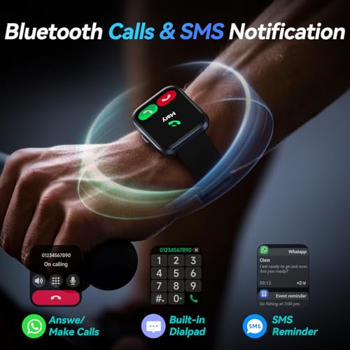 Smart Watches for Men Android & iPhone, 1.8" HD Alexa Built-in Smartwatches Fitness Tracker Watch with Bluetooth Calls, IP68 Waterproof, Heart Rate/Sleep/SpO2 Monitor, 110 Sport Modes - Black