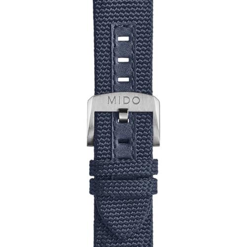 MIDO Ocean Star GMT - Swiss Automatic Watch for Men - 44mm Stainless Steel Case with Black Ceramic Rotating Bezel - Black Dial - Blue Fabric Strap - M0266291705100