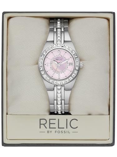 Relic by Fossil Women's Queen's Court Three-Hand Date, Silver Stainless Steel Bracelet Dress Watch, Stainless Steel Watch for Women