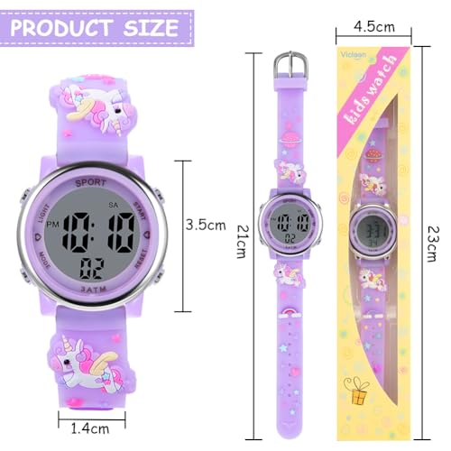Vicloon Kids Watch, Toddler Digital Watch, Digital Watch LED Electrical Watches 7 Color Lights Watch Sport Outdoor with Alarm Stopwatch Unicorn Toys Gift for 6-12 Year Girls Children Wristwatch