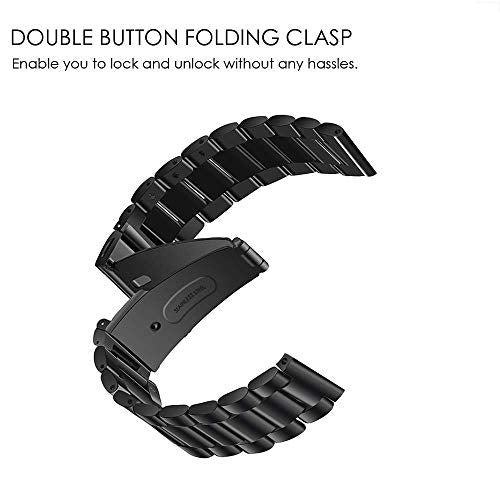FINTIE 20mm Metal Bands Compatible with Garmin Vivoactive 6/5/3/3 Music, Venu Sq/Venu 2 Plus, Forerunner 55/165/245/645, Samsung Galaxy Watch 42mm/Active 2 1, Black