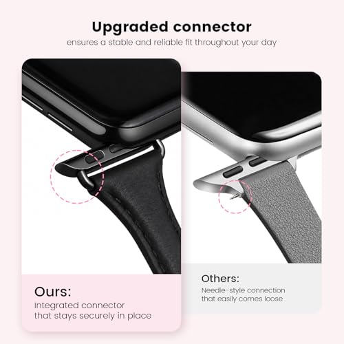 WFEAGL Compatible with Leather Apple Watch Band 41mm 40mm 38mm 42mm(series 11 10) Women, Top Grain Leather Strap Slim & Thin Replacement Wristband for iWatch Bands SE 3 2 1, Series 11 10 9 8 7 6 5 4 3 2 1