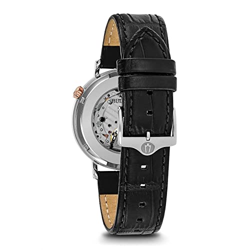 Bulova Men's Classic Aerojet 3-Hand Automatic Leather Strap Watch, Open Aperture, 40-Hour Power Reserve, Double Curved Mineral Crystal, 41mm Style: 98A187