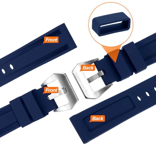 HARFINGTON Silicone Watch Bands 26mm Width Waterproof Quick Release Rubber Watch Bands with Silver Buckle for Men Women, Dark Blue