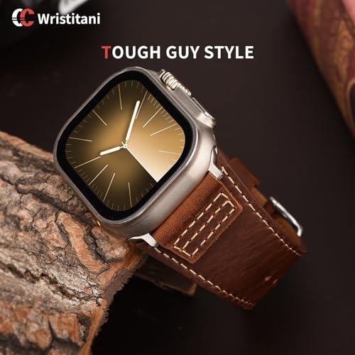 Wristitani Leather Bands Compatible With Apple Watch Band Ultra 3/2/1, 49mm 46mm 45mm 44mm 42mm For Men, Top Genuine Leather Replacement Vintage Strap for iWatch SE3/2/1 Series 11 10 9 8 7 6 5 4 3
