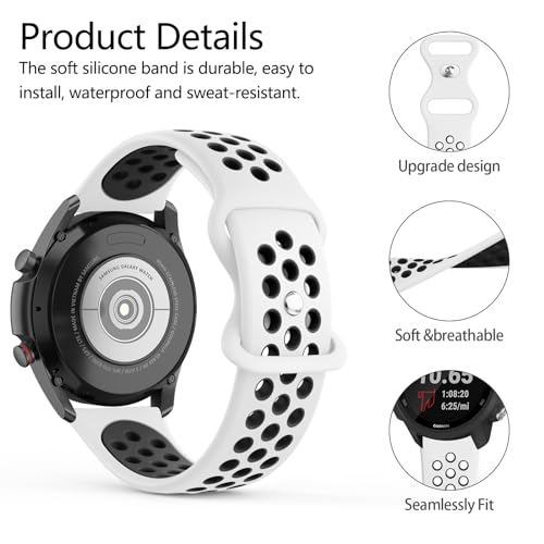 Meliya 20mm 22mm Watch Bands Quick Release Replacement Wristband, Soft Silicone Bands Breathable Sport Replacement Straps for Men Women (22mm, White-Black)