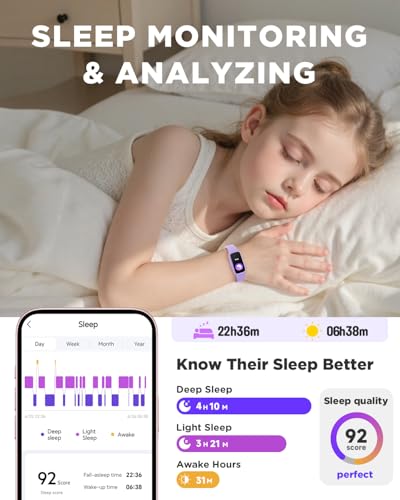 BIGGERFIVE Vigor 3 Kids Fitness Tracker Watch, AMOLED Screen, No App No Phone Needed, 3ATM Waterproof, Heart Rate and Sleep Monitor, Pedometer Watch, Sports Step Counter for Girls Ages 5-15, Lilac
