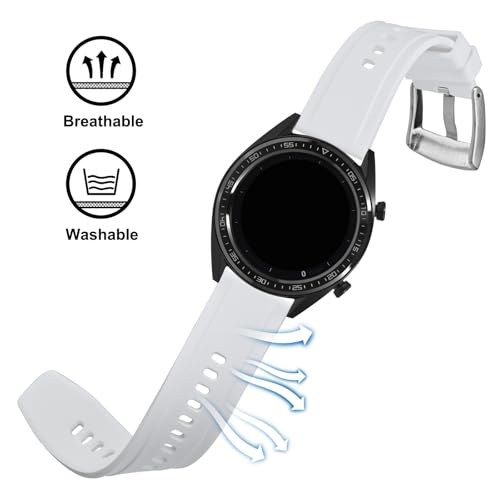 BISONSTRAP 20mm Silicone Watch Bands, Flexible Rubber Watch Straps for Men and Women, White with Silver Buckle
