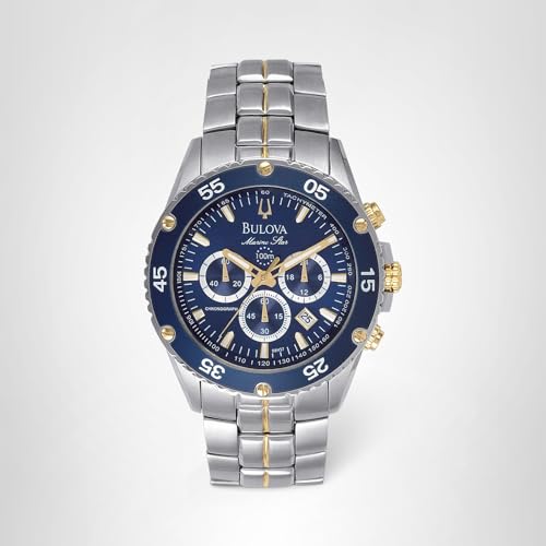 Bulova Men's Marine Star Two-Tone Stainless Steel Chronograph Quartz Watch, Blue Dial Style: 98H37