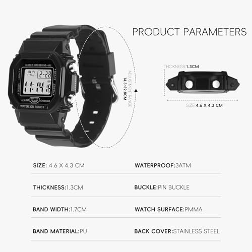 IBSO Women Digital Watch Sport Resistant Outdoor Waterproof Electronic Watch with Alarm, Stopwatch, Luminous Night Light Men Military (662 Black)