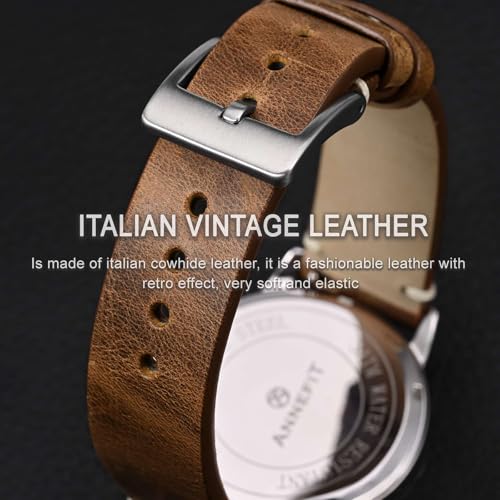 ANNEFIT Quick Release Watch Bands, Italian Vintage Leather Replacement Strap for Men and Women, Band Width 20mm (Saddle Brown)