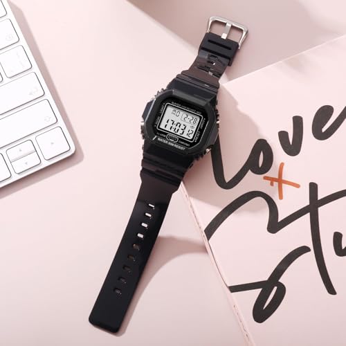 IBSO Women Digital Watch Sport Resistant Outdoor Waterproof Electronic Watch with Alarm, Stopwatch, Luminous Night Light Men Military (662 Black)