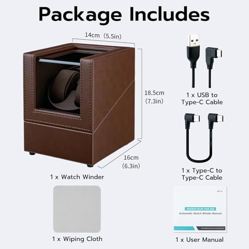 Mcbazel Watch Winder for Automatic Watches, Double Automatic Watch Winder Box with Quiet Japan-made Motor, Automatic Watch Display Storage Rotation Wristwatch Box with 2 Slots (Brown PU Leather)
