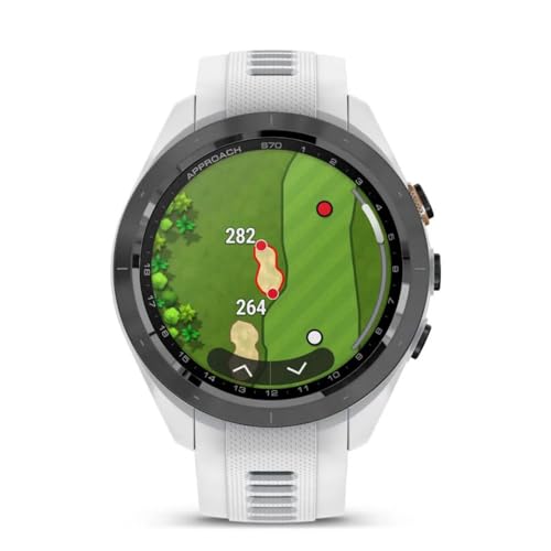 Garmin 010-02746-00 Approach S70 42 mm Premium GPS Golf Watch, White Band Bundle with Deco Essentials Charging Dock, 3X Silicone Dust Cover and USB Type C Charging and Sync Cable