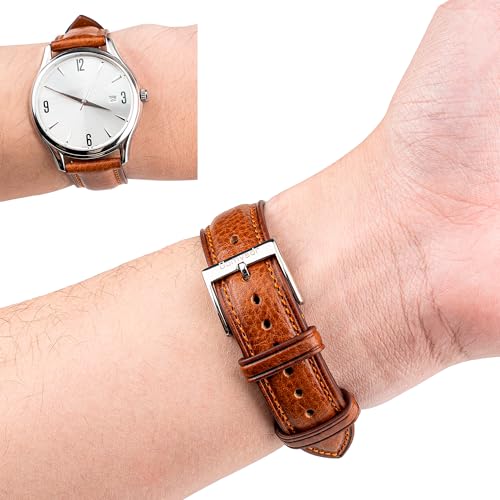 Gomvadr Italian Leather Watch Band Tuscany Natural Vegetable-Tanned Leather Strap,18mm 19mm 20mm 21mm 22mm XL XXL Quick Release Replacement Watch Straps for Men and Women, Thick and Soft (Cognac / Silver Buckle, 20mm-Standard)