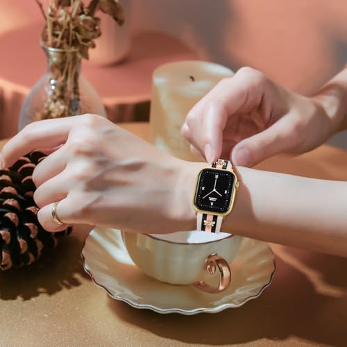 MOINSPIRE Designer Leather Bands with Charms Compatible with Apple Watch 38mm 40mm 41mm 42mm(S11/10) Women Men Genuine Leather Strap Elegant Wristbands for iWatch Series 11/10/9/8/7/6/5/3/2/1/SE/Ultra