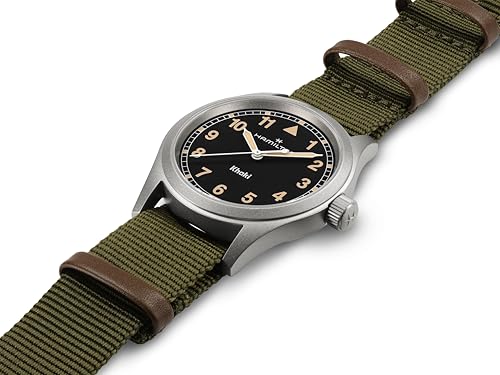 Hamilton Khaki Field Khaki Quartz Men's Watch, 38mm Stainless Steel Case, Swiss Made, Black Dial Analog Wrist Watch for Men, 50m Waterproof, Sapphire Crystal, Textile Strap