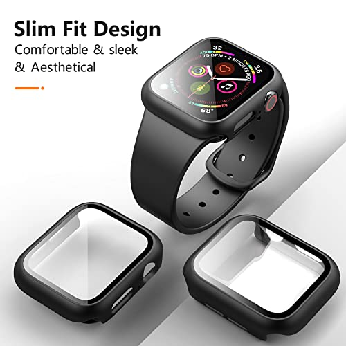 Mugust 3 Pack Case for Apple Watch SE 40mm Series 6 5 4 Hard PC Case with Tempered Glass Screen Protector Waterproof Anti-Scratch Ultra-Thin Protective Cover for iWatch 40mm (Black)
