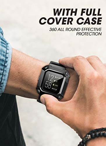 SUPCASE for Fitbit Versa 3 Band with Case (Unicorn Beetle Pro), [Military-Grade Protection] [Anti-Resistant] Rugged Men Cover with Adjustable Strap Wristband for Fitbit Versa 3 / Fitbit Sense, Black