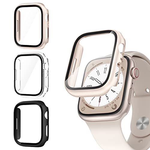 COMMUTER 3 Pack Case with Tempered Glass Screen Protector for Apple Watch SE(3nd) 2025 SE 2/1 Series 6/5/4 40mm, Hard PC Ultra-Thin Cover for iwatch SE 3/SE 2/SE/6/5/4 40mm, Black/Clear/Starlight
