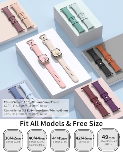 6 Pack Sport Bands Compatible with Apple Watch Bands 38mm 40mm 41mm 42mm 44mm 45mm 46mm 49mm for Women Men, Soft Wristband Silicone Sport Strap for iWatch Bands Series 11 10 9 8 7 6 5 4 3 2 1 Ultra SE