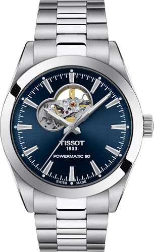 Tissot Mens Tissot Gentleman Powermatic 80 Open Heart 316L Stainless Steel case Automatic Watches, Grey, Stainless Steel, 21 (T1274071104101)