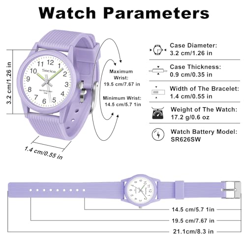 SOCICO Kids Analog Watch for Boys Girls, Easy to Read Learning Time Watch, 50M Waterproof, Soft Band Wristwatch for Ages 4-12, Great Gift for Children
