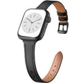 Charlam Slim Leather Band Compatible with Apple Watch Band 40mm 38mm 41mm 42mm 44mm 45mm 46mm Women,Top Grain Genuine Leather Strap Thin Wristband for iWatch Series 11 10 9 8 7 6 5 4 3 2 1 SE 3,Black