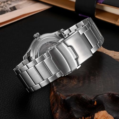 WOCCI 20mm Heavy-duty Metal Watch Band for Men, 316L Stainless Steel, Double Locking Deployant Clasp (Silver)