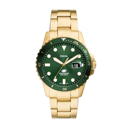Fossil Men's Watch, Blue Quartz Stainless Steel Three-Hand Watch for Men, Color: Gold/Green Taper