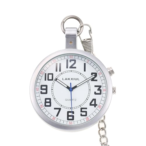 LAKXIUL Talking Pocket Watch with Magnifying Glass, Triple Alarms and Hourly Chime – Equipped with a Loud Speaker, Designed for Seniors and The Visually Impaired(Matte Silver)