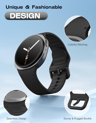 MoKo Sport Band for Samsung Galaxy Watch 8 Band 40mm 44mm/Galaxy Watch 8 Classic 46mm, Soft Silicone Replacement Strap for Men Women, M/L, Black