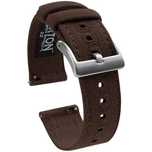 20mm Chocolate Brown - BARTON Canvas Quick Release Watch Band Straps - Choose Color & Width - 18mm, 19mm, 20mm, 21mm, 22mm, 23mm, or 24mm