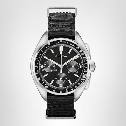Bulova Men's Archive Series Lunar Pilot 6-Hand Chronograph High Performance Quartz Stainless Steel, Black NATO Strap and Sapphire Crystal Style: 96A225
