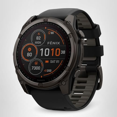 Garmin fēnix® 8 – 51 mm, Solar, Sapphire, Premium Multisport GPS Smartwatch, Long-Lasting Battery Life, Dive-Rated, Built-in LED Flashlight, Carbon Gray DLC Titanium with Pebble Gray Band (Renewed)
