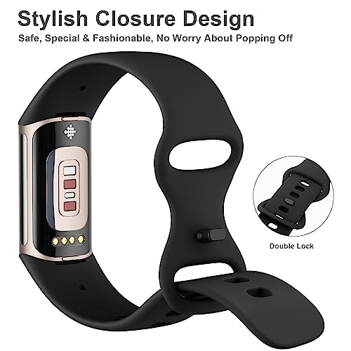 AK Sport Band Compatible with Fitbit Charge 6 Bands/Fitbit Charge 5 Bands Women Men, Classic Soft Replacement Straps Wristbands for Fitbit Charge 6/5 Advanced Fitness & Health Tracker (Black,Small)