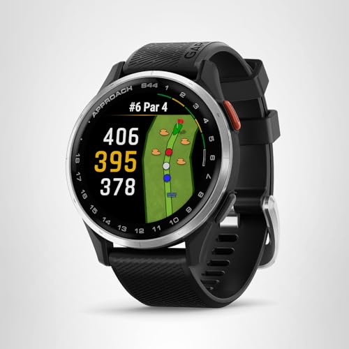 Garmin Approach® S44, Essential Golf GPS Smartwatch, AMOLED Display, On-Course Features, Silver Aluminum Bezel with Black Silicone Band