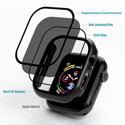KUYUBMINYR 2 Pack Privacy Case for Apple Watch Screen Protector, Anti-Spy Tempered Glass Film Apple Watch Cover Hard PC Case Bumper for iWatch Series 11 Series 10 - Black/Black 46mm