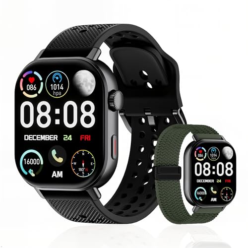 moutarlier 2026 Distance & Pace GPS Running Watch for Runners - Call & Text, AMOLED Large Screen, 50m Waterproof Swimming, Calorie & Step Counter, 2 Bands, Long Battery, for Seniors Men Women (Black)