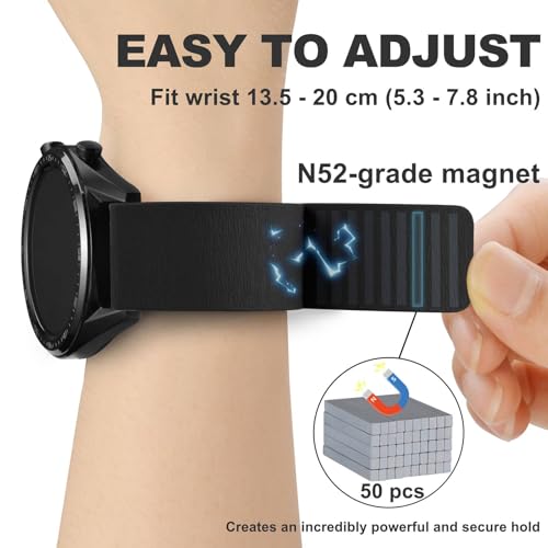 WOCCI 22mm Magnetic Watch Band, Wood Grain Silicone, Quick Release (Black)